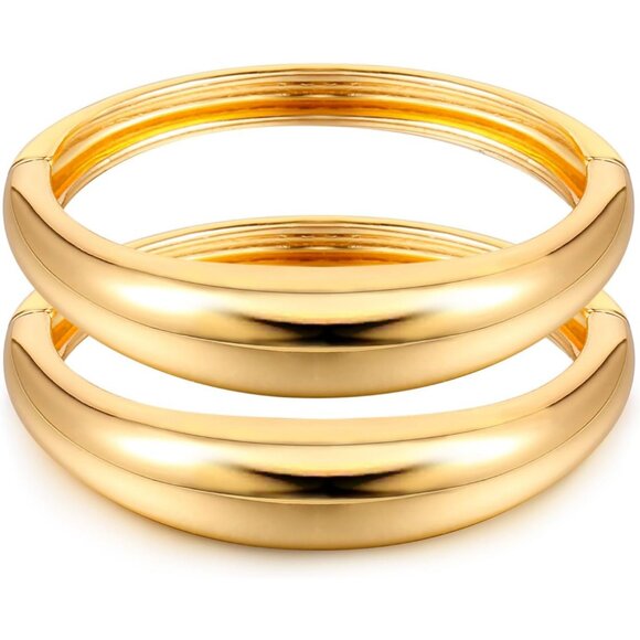 Gold/Silver Plated Cuff Bangle Bracelets For Women Set Chunky Trendy Gold Bracel - Picture 1 of 6